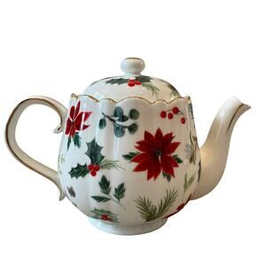 Grace Teaware Poinsettia Porcelain Teapot New Release 2024 Christmas Holiday